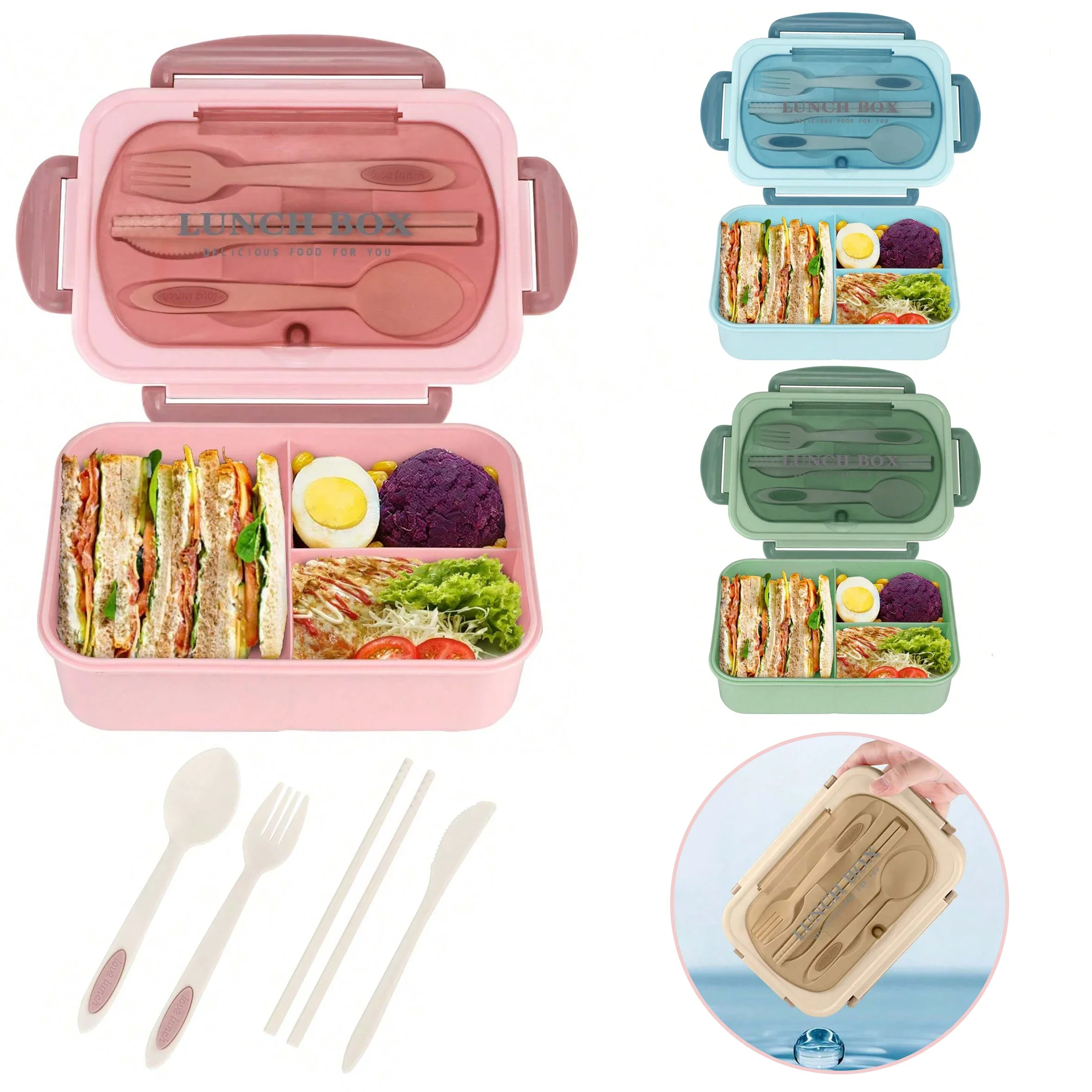 Food Storage Oven Safe - Marmita adulta com 3 compartimentos, recipiente